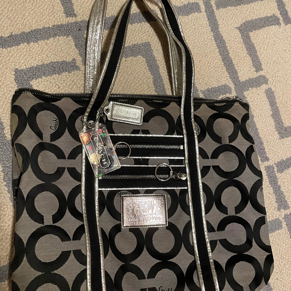 Coach by Poppy collection Black and Silver Tote with Colorful Accents